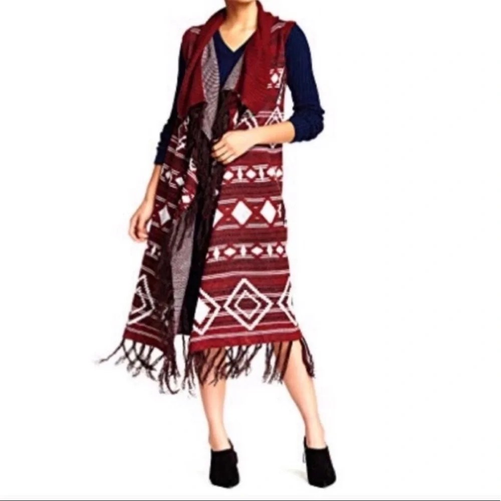 Romeo & Juliet Couture DUSTER sweater LONG fringe dress wrap fringe oversized M
